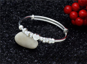 StarGems  Adjustable Heart Winding Handmade 990 Sterling Silver Bangle Bracelet For Women Cb0274