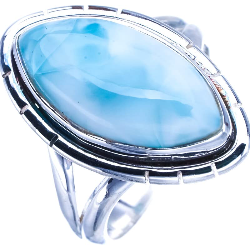 StarGems  Natural Larimar Handmade 925 Sterling Silver Ring 7 F0236