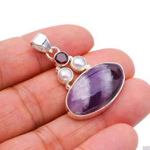 StarGems  Natural Chevron Amethyst River Pearl And GarnetHandmade 925 Sterling Silver Pendant 1.5" F4059