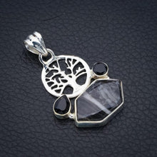 StarGems  Natural Pinolith Jasper Black Onyx Tree Handmade 925 Sterling Silver Pendant 1.75" F4553