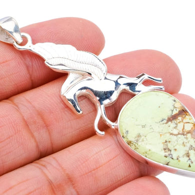 StarGems® Natural Australian Variscite HorseHandmade 925 Sterling Silver Pendant 2.75