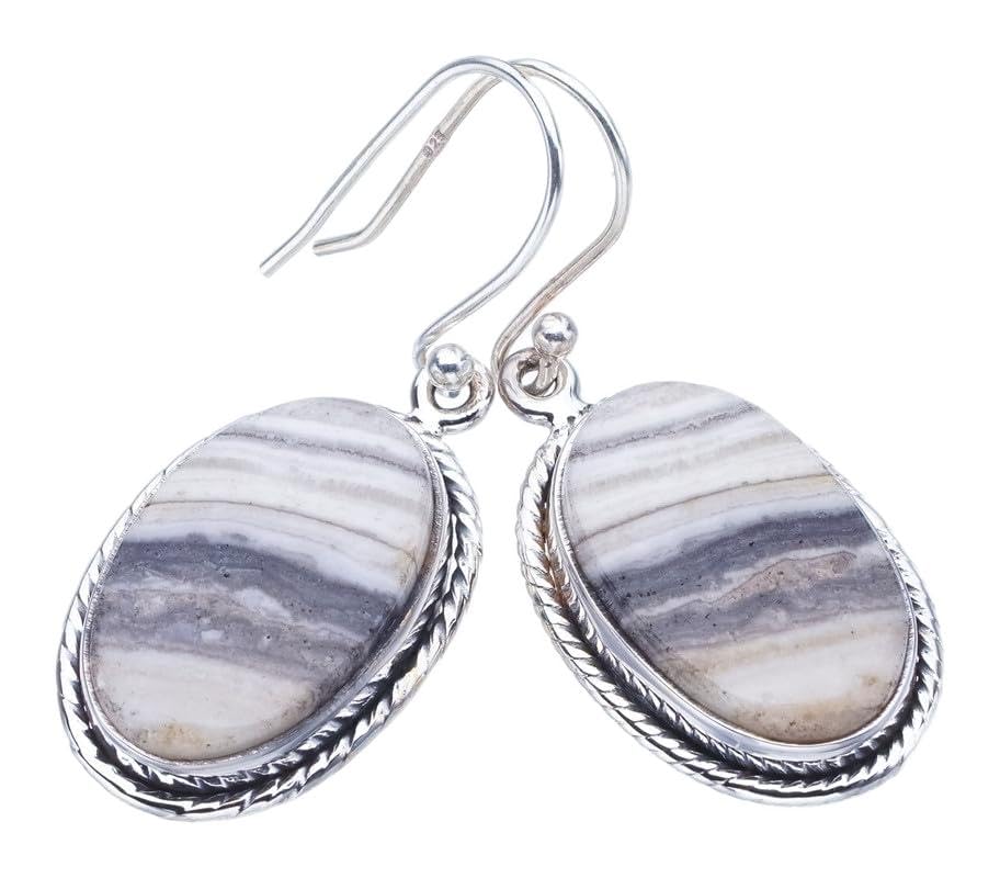 StarGems  Natural Zebra Calcite Handmade 925 Sterling Silver Earrings 1.5