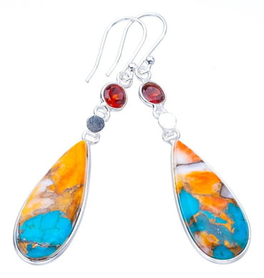 StarGems® Natural Copper Chalcedony GarnetHandmade 925 Sterling Silver Earrings 2.25