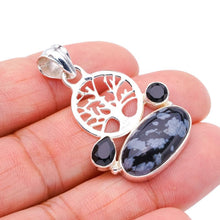 StarGems  Natural Snowflake Obsidian Black Onyx Tree Handmade 925 Sterling Silver Pendant 1.5" F4494