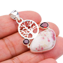 StarGems® Natural Rhodonite Garnet TreeHandmade 925 Sterling Silver Pendant 1.75" F4398