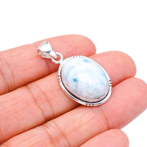 StarGems  Natural Larimar Handmade 925 Sterling Silver Pendant 1.5" F3323