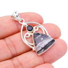 StarGems  Natural Pinolith Jasper Black OnyxHandmade 925 Sterling Silver Pendant 1.5" F4546