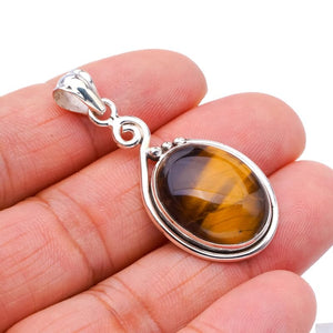 StarGems  Natural Tiger Eye Handmade 925 Sterling Silver Pendant 1.75" F4094