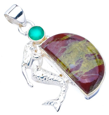 StarGems® Natural Blood Stone Chrysoprase MermaidHandmade 925 Sterling Silver Pendant 1.75