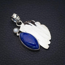 StarGems  Natural Lapis Lazuli River Pearl LeafHandmade 925 Sterling Silver Pendant 1.5" F5375