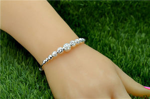 StarGems  Adjustable Beads Handmade 990 Sterling Silver Bangle Bracelet For Women Cb0276