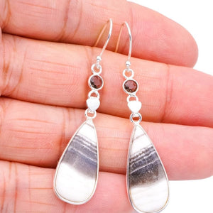 StarGems  Natural Zebra Calcite Smoky Quartz HeartHandmade 925 Sterling Silver Earrings 2.25" F5504