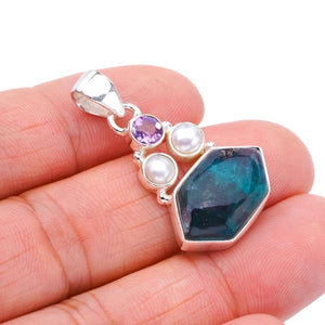 StarGems  Natural Fluorite Amethyst And River PearlHandmade 925 Sterling Silver Pendant 1.25" F4482