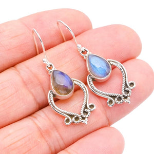 StarGems  Natural Labradorite Handmade 925 Sterling Silver Earrings 1.5" F5769