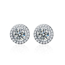 StarGems® 0.5ct Moissanite 925 Silver Platinum Plated Zirconia Surrounded Round Stud B4633