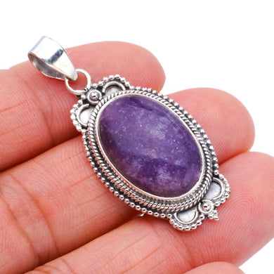 StarGems  Natural Purple Lepidolite Handmade 925 Sterling Silver Pendant 1.75