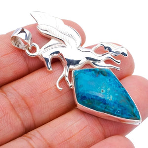 StarGems  Natural Indonesian Plume Agate Horse Handmade 925 Sterling Silver Pendant 2" F4338