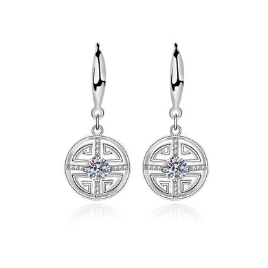 StarGems® 0.5ct Moissanite 925 Silver Platinum Plated&Zirconia Copper Coins Drop Earrings B4653