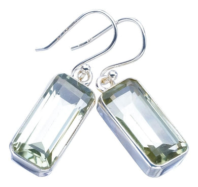 StarGems  Natural Green Amethyst Handmade 925 Sterling Silver Earrings 1.5