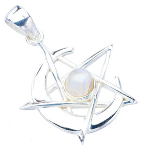 StarGems® Natural Moonstone Moon And StarHandmade 925 Sterling Silver Pendant 1.5" F5081