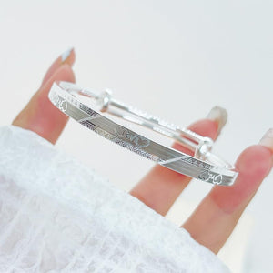 StarGems® Adjustable Carved Love and Heart Handmade 999 Sterling Silver Bangle Bracelet For Women Cb0174