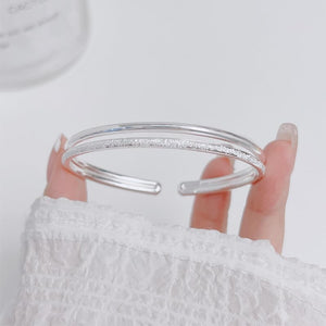 StarGems® Opening Double Layer Grit Blast Handmade 999 Sterling Silver Bangle Cuff Bracelet For Women Cb0070