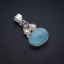 StarGems  Natural Milky Aquamarine River Pearl And Amethyst Handmade 925 Sterling Silver Pendant 1.25" F3996