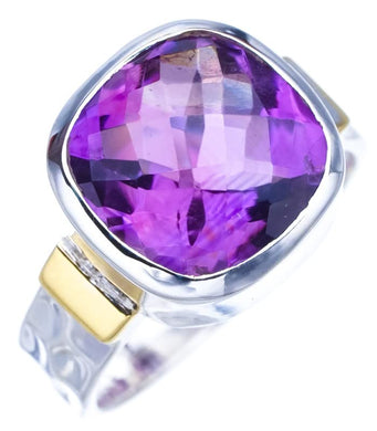 StarGems  Natural Amethyst HammeredHandmade 925 Sterling Silver Ring 8 F2879