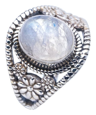 StarGems® Natural Moonstone FlowerHandmade 925 Sterling Silver Ring 8 F0760