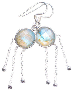 StarGems  Natural Labradorite Handmade Unique Tassel Shape 925 Sterling Silver Earrings 1.75" X4322