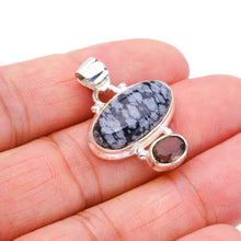 StarGems  Natural Snowflake Obsidian Smoky QuartzHandmade 925 Sterling Silver Pendant 1.25" F4496