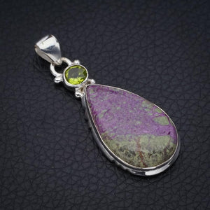 StarGems  Natural Variscite In Purpurite PeridotHandmade 925 Sterling Silver Pendant 2" F5417