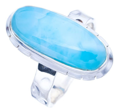 StarGems  Natural Larimar Hammered Handmade 925 Sterling Silver Ring 7 F1517