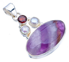 StarGems  Natural Chevron Amethyst River Pearl And GarnetHandmade 925 Sterling Silver Pendant 1.5" F4059