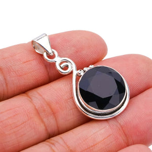 StarGems  Natural Black Onyx Handmade 925 Sterling Silver Pendant 1.5" F4411