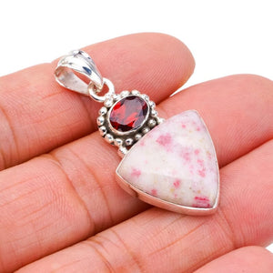 StarGems® Natural Rhodonite GarnetHandmade 925 Sterling Silver Pendant 1.5" F3790