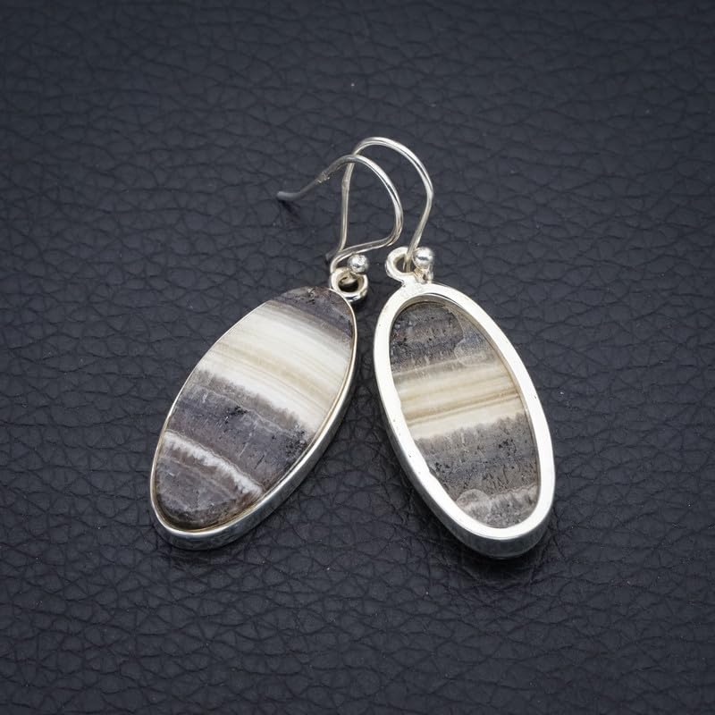 StarGems  Natural Zebra Calcite Handmade 925 Sterling Silver Earrings 1.75