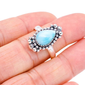 StarGems  Natural Larimar Handmade 925 Sterling Silver Ring 9 F1513