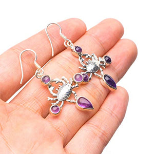 StarGems  Natural Amethyst Handmade Unique Crab Shape 925 Sterling Silver Earrings 1 3/4" T3208