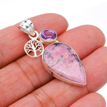 StarGems  Natural Rhodonite Amethyst Tree Handmade 925 Sterling Silver Pendant 1.75" F4884