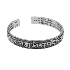 StarGems® Opening Carved Sanskrit Wide Band Handmade 999 Sterling Silver Bangle Cuff Bracelet For Women Cb0005