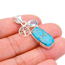 StarGems® Natural Copper Turquoise Blue Topaz Tree Handmade 925 Sterling Silver Pendant 1.5" F3888