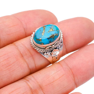 StarGems  Natural Copper Turquoise Flower Handmade 925 Sterling Silver Ring 8.25 F3192