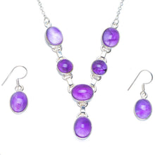 Natural Amethyst Handmade Unique 925 Sterling Silver Jewelry Set Necklace 18.5" Earrings 1.25" A3469