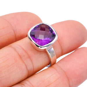 StarGems  Natural Amethyst Handmade 925 Sterling Silver Ring 7.25 F2883