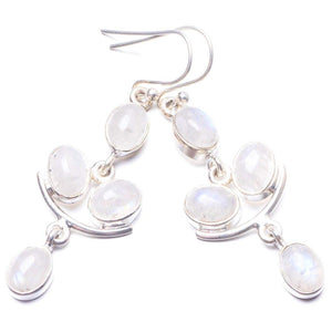 StarGems  Natural Moonstone Handmade Unique 925 Sterling Silver Earrings 2" Y3708