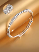 StarGems  Adjustable Carved Flower Handmade 999 Sterling Silver Bangle Bracelet For Women Cb0143