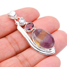 StarGems  Natural Fluorite Garnet And River Pearl Handmade 925 Sterling Silver Pendant 2" F4584