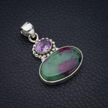 StarGems  Natural Ruby Zoisite Amethyst Handmade 925 Sterling Silver Pendant 1.5" F4619