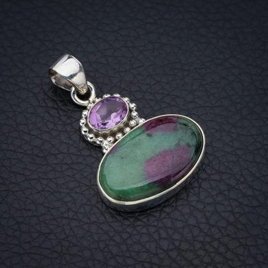 StarGems  Natural Ruby Zoisite Amethyst Handmade 925 Sterling Silver Pendant 1.5